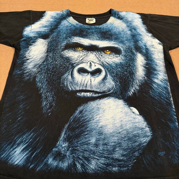 Vintage Silverback Gorilla Ape All Over Print Wildlife Animal 90s Graphic Shirt - Picture 2 of 6